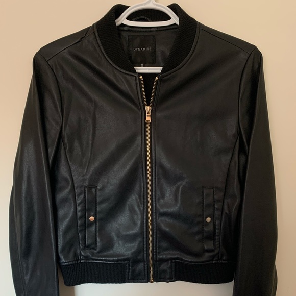 Dynamite Small Cropped Black Leather Jacket - Picture 2 of 4